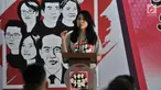 Ketum relawan Jokowimotion, Nike Supit memberi sambutan saat deklarasi dukung Jokowi-Ma'ruf Amin di Jakarta, Minggu (28/10). Jokowimotion merupakan relawan yang didirikan kaum milenial dari berbagai provinsi di Indonesia. (Merdeka.com/Iqbal S. Nugroho)