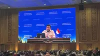 Presiden Prabowo Subianto saat menghadiri Sarasehan Kebangsaan 2.600 Rektor/Dekan/Dosen PTN & PTS Seluruh Indonesia bertema “Strategi Kemandirian Ekonomi dan Kesejahteraan Indonesia” di Jakarta Convention Center, Jakarta Pusat, Minggu (28/6/2026). (Winda Nelfira/Liputan6.com)