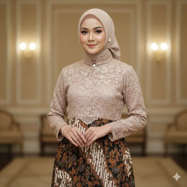 Model Gamis Batik Campur Brokat (Foto: Gemini AI)