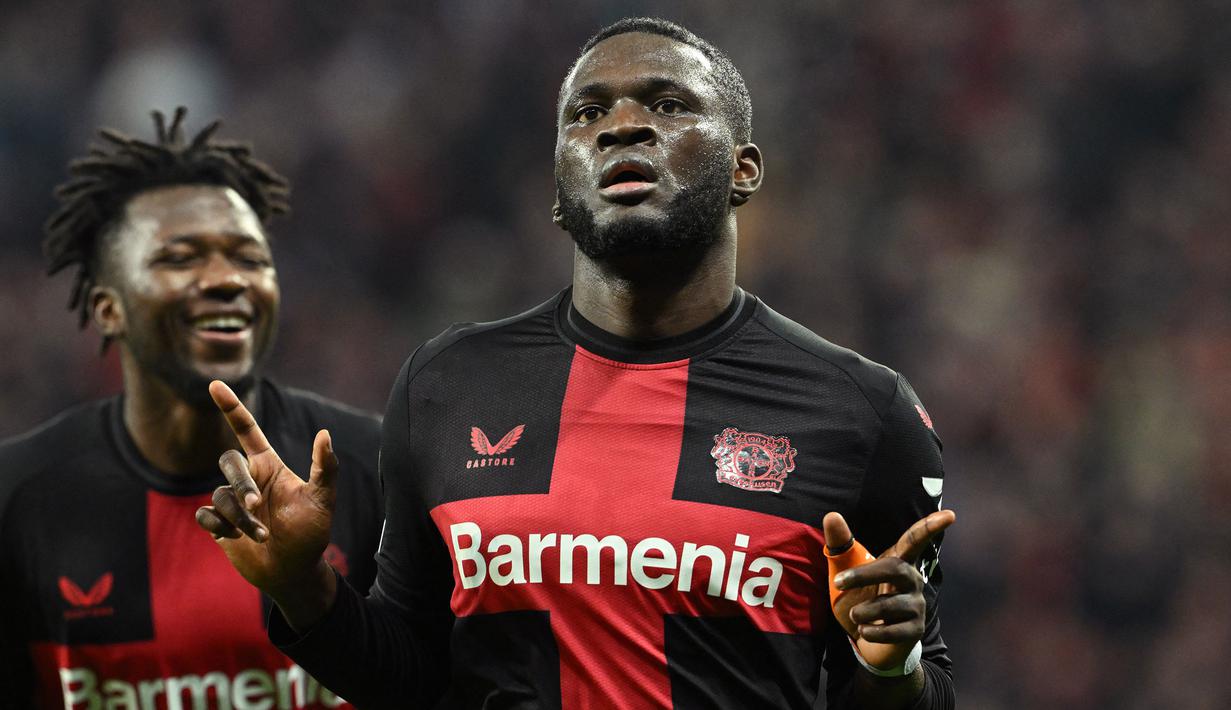 Striker Nigeria berusia 23 tahun, Victor Boniface didatangkan Bayer Leverkusen dari klub Belgia, Union SG dengan nilai transfer 20,5 juta euro dengan durasi kontrak selama 5 tahun hingga akhir musim 2027/2028. Telah bermain dalam 23 laga di semua kompetisi, ia telah mencetak 16 gol dan 8 assist, sepuluh gol di antaranya dicetak di ajang Bundesliga. (AFP/Ina Fassbender)