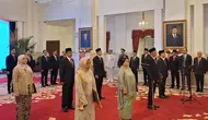 Presiden Joko Widodo atau Jokowi menyaksikan pengucapan sumpah jabatan 7 anggota Lembaga Perlindungan Saksi dan Korban (LPSK) periode 2024-2029 di Istana Negara Jakarta, Rabu (15/5/2024). (Liputan6.com/Lizsa Egeham).