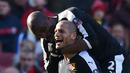 Pemain Watford, Adlène Guédioura, merayakan gol yang dicetaknya ke gawang Arsenal pada putaran keenam Piala FA di Stadion Emirates, London, Minggu (13/3/2016). (Action Images via Reuters/Tony O'Brien)
