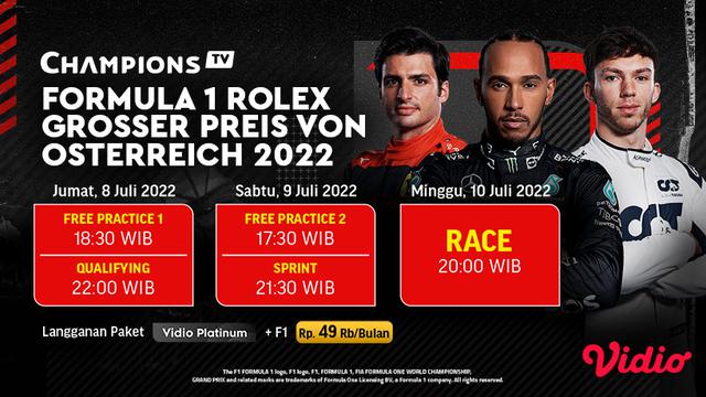 Link Live Streaming F1 GP Austria 2022 di Vidio Pekan Ini, 8-10 Juli 2022