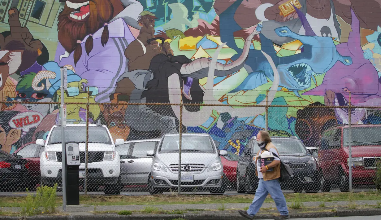 Mural terlihat selama Festival Mural Vancouver di Vancouver, British Columbia, Kanada, 20 Agustus 2020. Festival yang memasuki tahun kelima tersebut mulai 18 Agustus hingga 7 September mendatang. (Xinhua/Liang Sen)