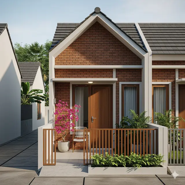 Model Rumah Tipe 45 Murah dengan Atap Pelana di Gang Perumahan Sempit. Gemini