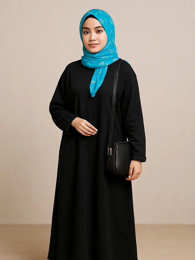 Model Gamis Hitam dan Padanan Warna Hijab (Foto: ChatGPT)