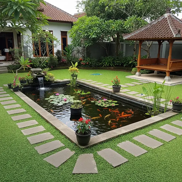 Inspirasi Kolam Ikan Keluarga yang Minim Risiko Terpeleset (AI)