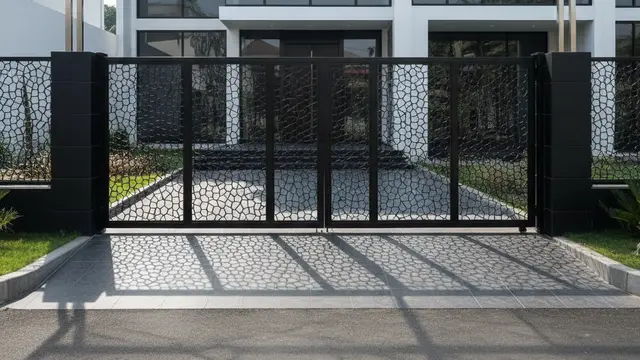 Ide Pagar Rumah Kombinasi Besi dan Kanopi Transparan. AI