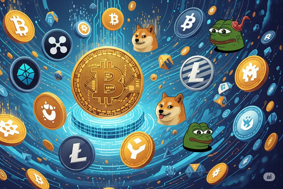 Aset kripto Bitcoin, Altcoin, hingga Meme Coin. (Ilustrasi By AI)