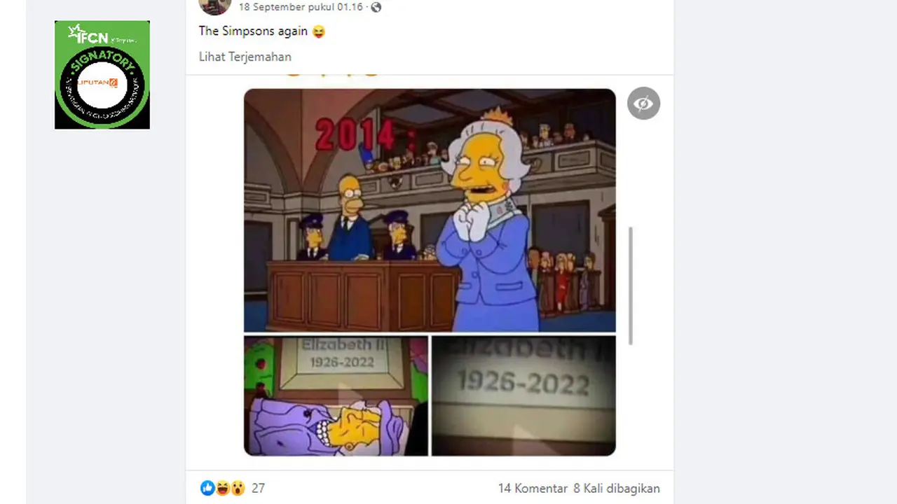 Tangkapan layar hoaks seputar Ratu Elizabeth II meninggal