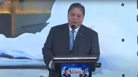 Menteri Koordinator Bidang Perekonomian, Airlangga Hartarto dalam sambutannya di acara 1 Tahun Pemerintahan Prabowo-Gibran, di Jakarta, Kamis (16/10/2025).
