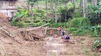 Lahan Sawah Milik Warga di Desa Harkat Jaya, Kecamatan Sukajaya, Kabupaten Bogor Hancur Tertimbun Longsor pada 1 Januari 2020. (Foto: Achmad Sudarno/Liputan6.com)