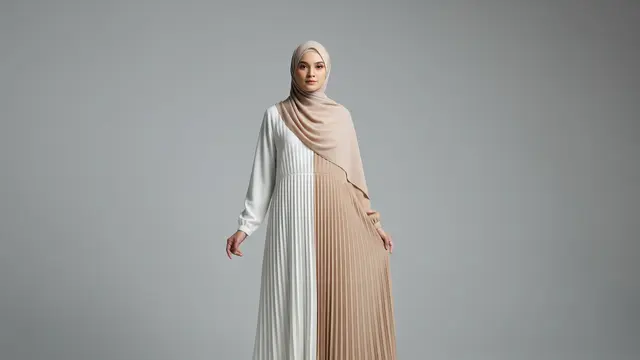 Gamis Plisket Two-Tone