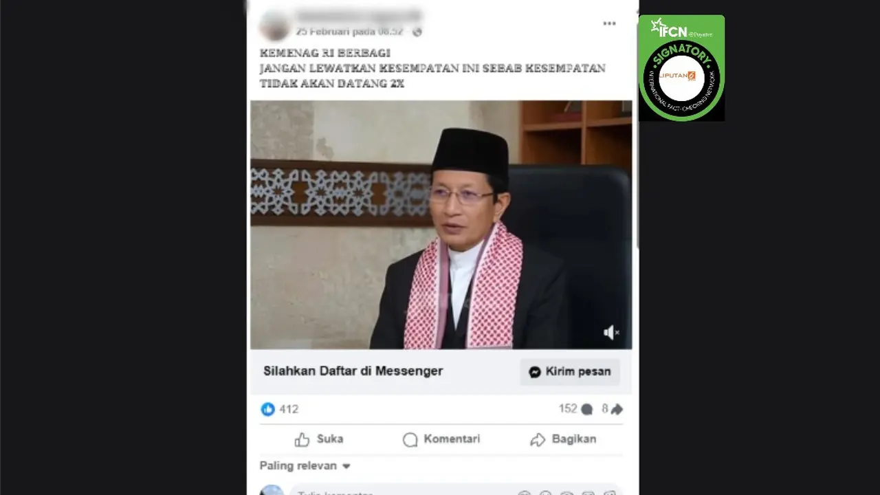 Cek Fakta Liputan6.com mendapati klaim video Menteri Agama Nasaruddin Umar mengumumkan program Kemenag berbagi rezeki.