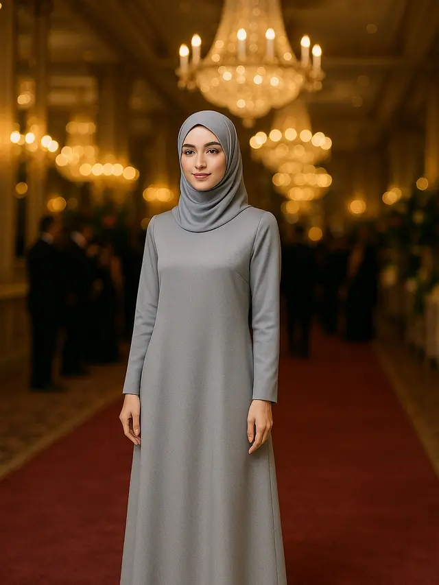Model Gamis Kondangan Abu Abu