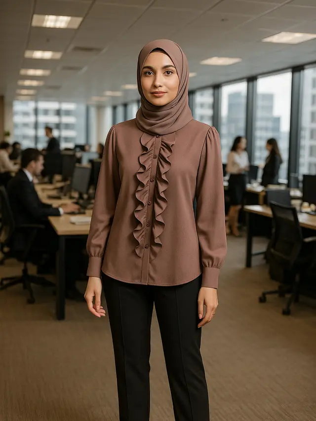 Rekomendasi Baju Kantor Berjilbab Blus Lengan Panjang