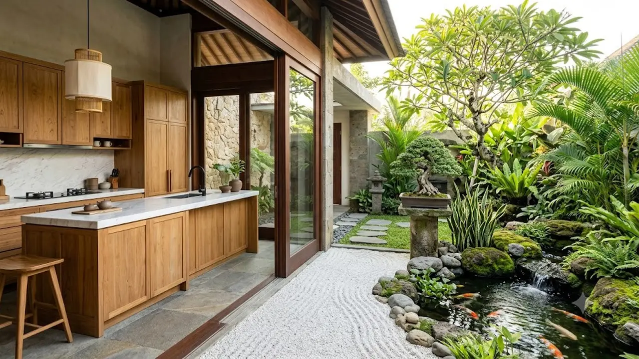 Inspirasi Dapur dengan Taman Zen Minimalis