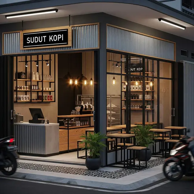 Desain Teras Rumah Pojok Cocok untuk Warung Kecil Depan Jalan