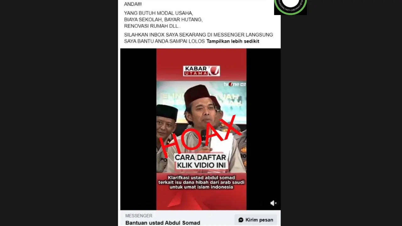 Cek Fakta Liputan6.com mendapati klaim video Ustaz Abdul Somad bicara mengenai bantuan dana hibah dari Arab Saudi.