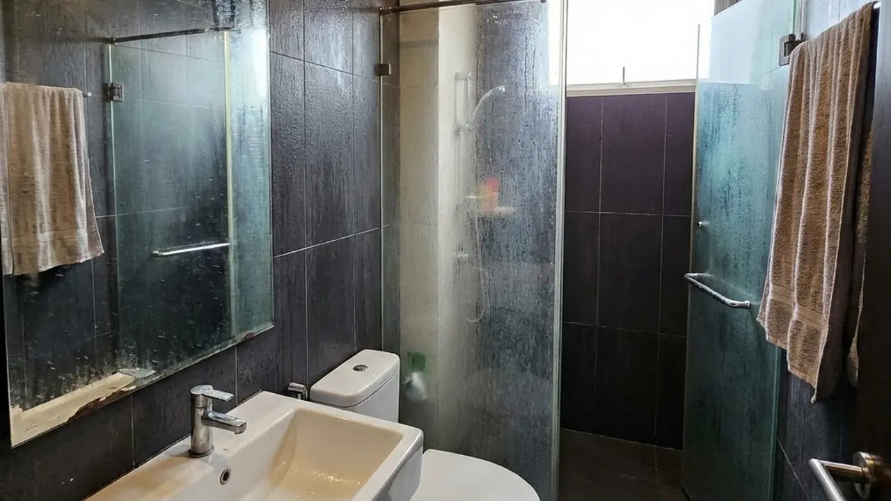 Kamar mandi lembap karena exhaust kecil (Gemini AI)