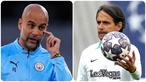 Foto kombinasi memperlihatkan pelatih Manchester City Pep Guardiola (kiri) dan pelatih Inter Milan Simone Inzaghi (kanan) saat sesi latihan di Ataturk Olympic Stadium, Istanbul, Turki, Jumat (9/6/2023). Manchester City dan Inter Milan melakukan persiapan terakhir jelang laga final Liga Champions. (AP Photo/Manu Fernandez/Antonio Calanni)