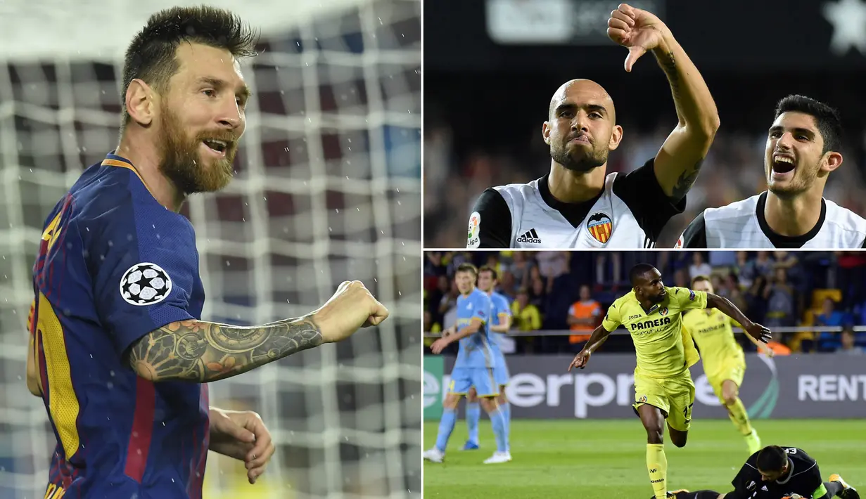 Berikut ini klasemen top scorer La Liga Spanyol 2017/2018 hingga pekan ke-11 yang dipimpin oleh bintang Barcelona, Lionel Messi. (Kolase foto-foto dari AFP)