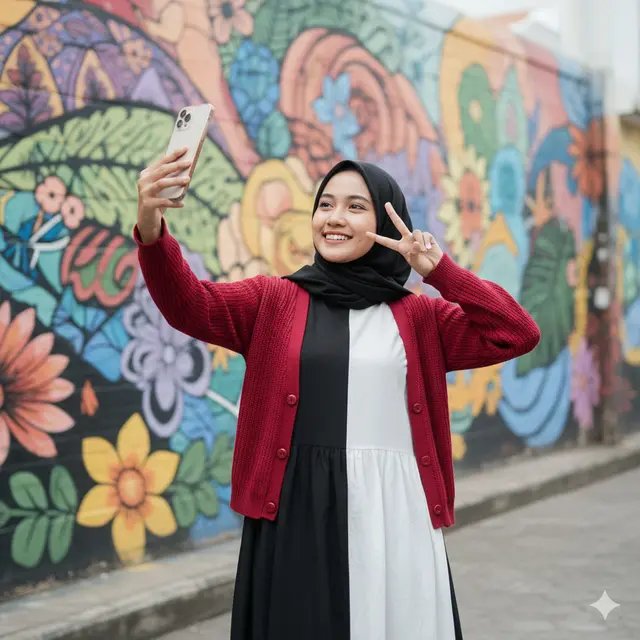 Gamis Kombinasi Cardigan Rajut