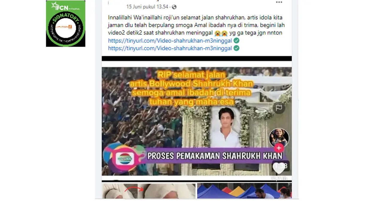 Tangkapan layar Klaim Shah Rukh Khan meninggal dunia pada 15 Juni 2024