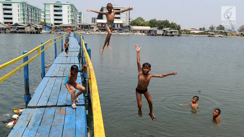 Berenang di Tanggul Laut Muara Baru