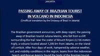 Duka Kedutaan Brasil untuk Juliana Marins, Turis yang Tewas Jatuh di Gunung Rinjani