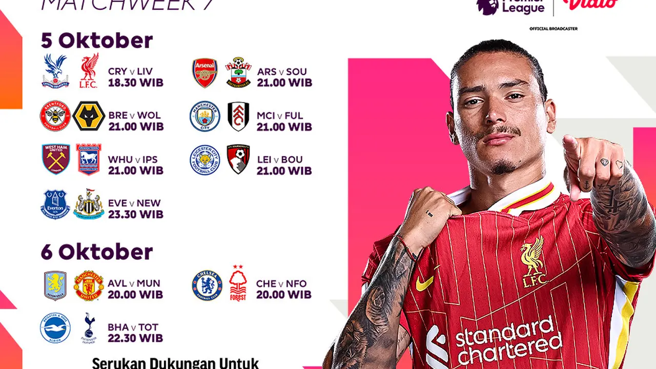Jadwal Liga Inggris 2024/25 Matchweek 7 di Vidio