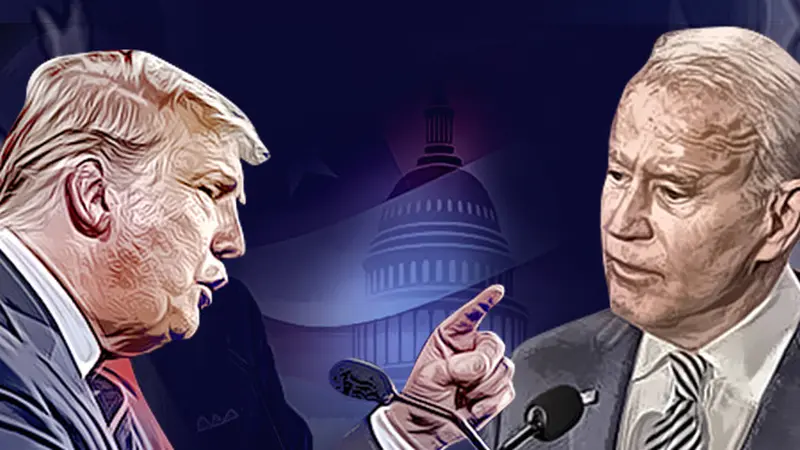 Banner Donald Trump dan Joe Biden