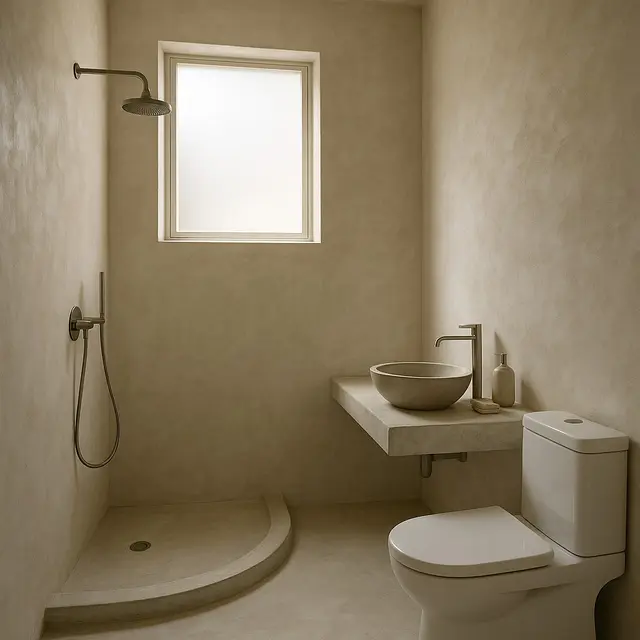 Model Kamar Mandi dengan Dinding Plester Aci Minimalis