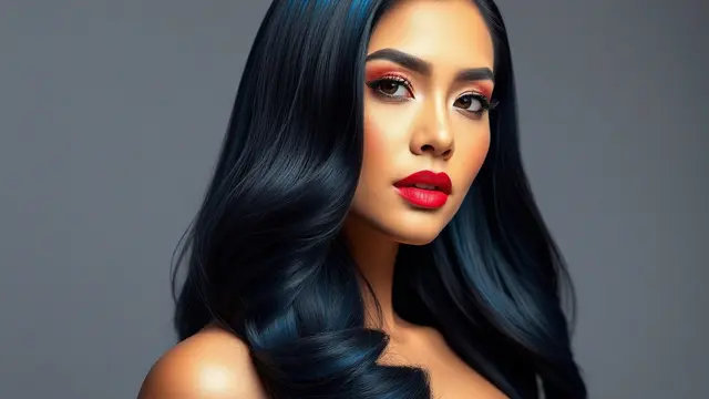Glossy Black Blue Hair