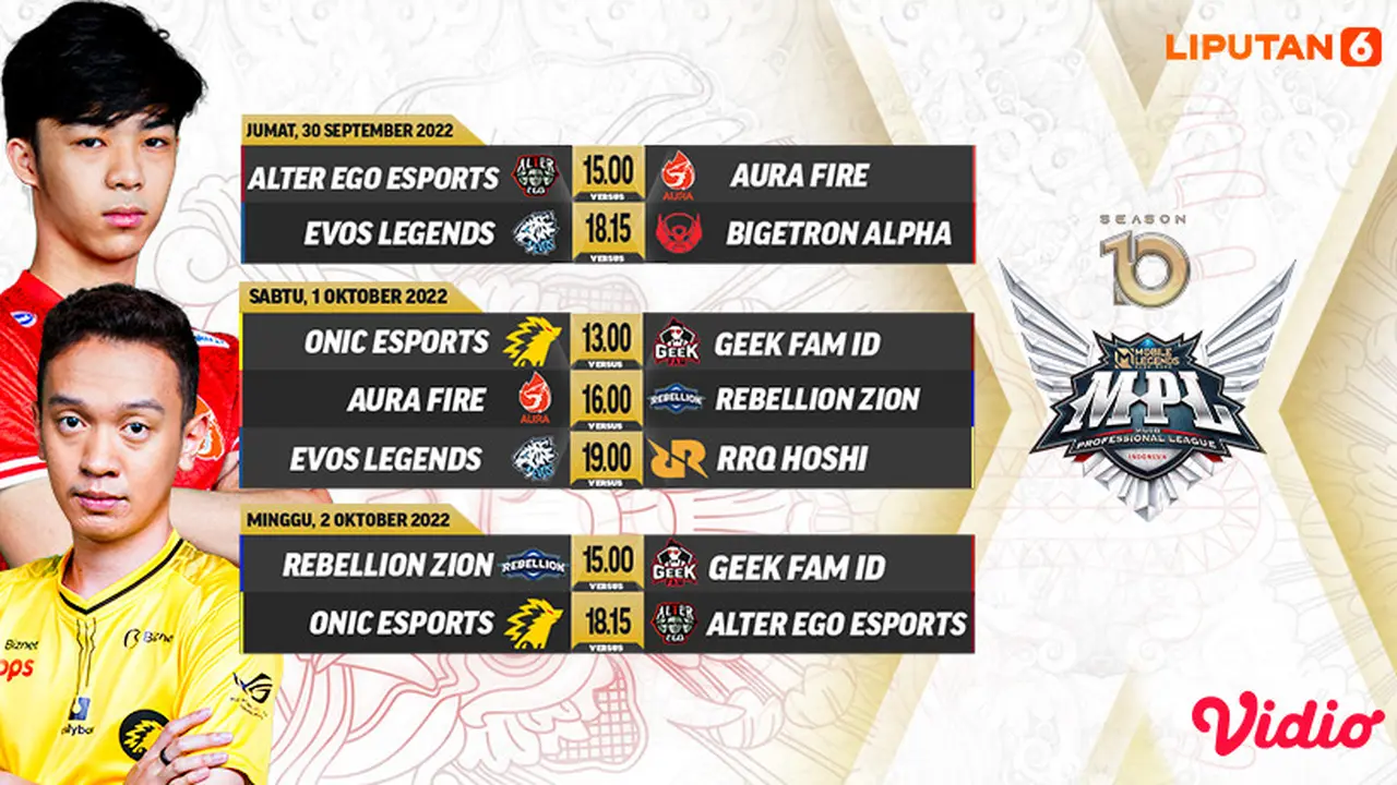 Link Live Streaming MPL ID S10 Week 8 di Vidio 30 September sampai 2 Oktober : Onic Esports Kuasai Papan Atas Klasemen