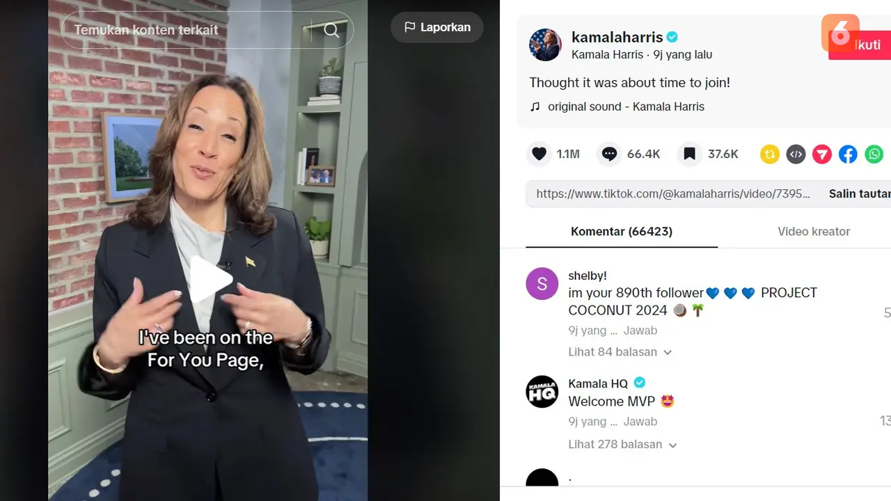 Wakil Presiden AS Kamala Harris kini sudah punya akun TikTok