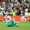 Pemain depan Real Madrid asal Brasil Endrick merayakan gol ketiga timnya selama pertandingan sepak bola putaran pertama Liga Champions UEFA antara Real Madrid CF dan Stuttgart VFB di stadion Santiago Bernabeu di Madrid pada 17 September 2024.Thomas COEX / AFP