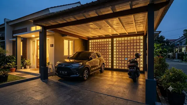 Model Carport dengan Dinding Roster
