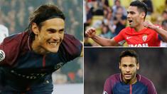 Berikut ini top scorer sementara Liga 1 Prancis 2017/2018 hingga pekan ke-11, Edinson Cavani dan Radamel Falcao bersaing di puncak, Neymar Jr tertinggal. (Kolase foto-foto dari AFP dan AP)