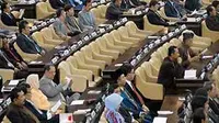 Kursi anggota DPR kosong dalam rapat paripurna DPR dengan agenda utama pidato kenegaraan Presiden Susilo Bambang Yudhoyono di Gedung DPR RI Jakarta. (Antara)