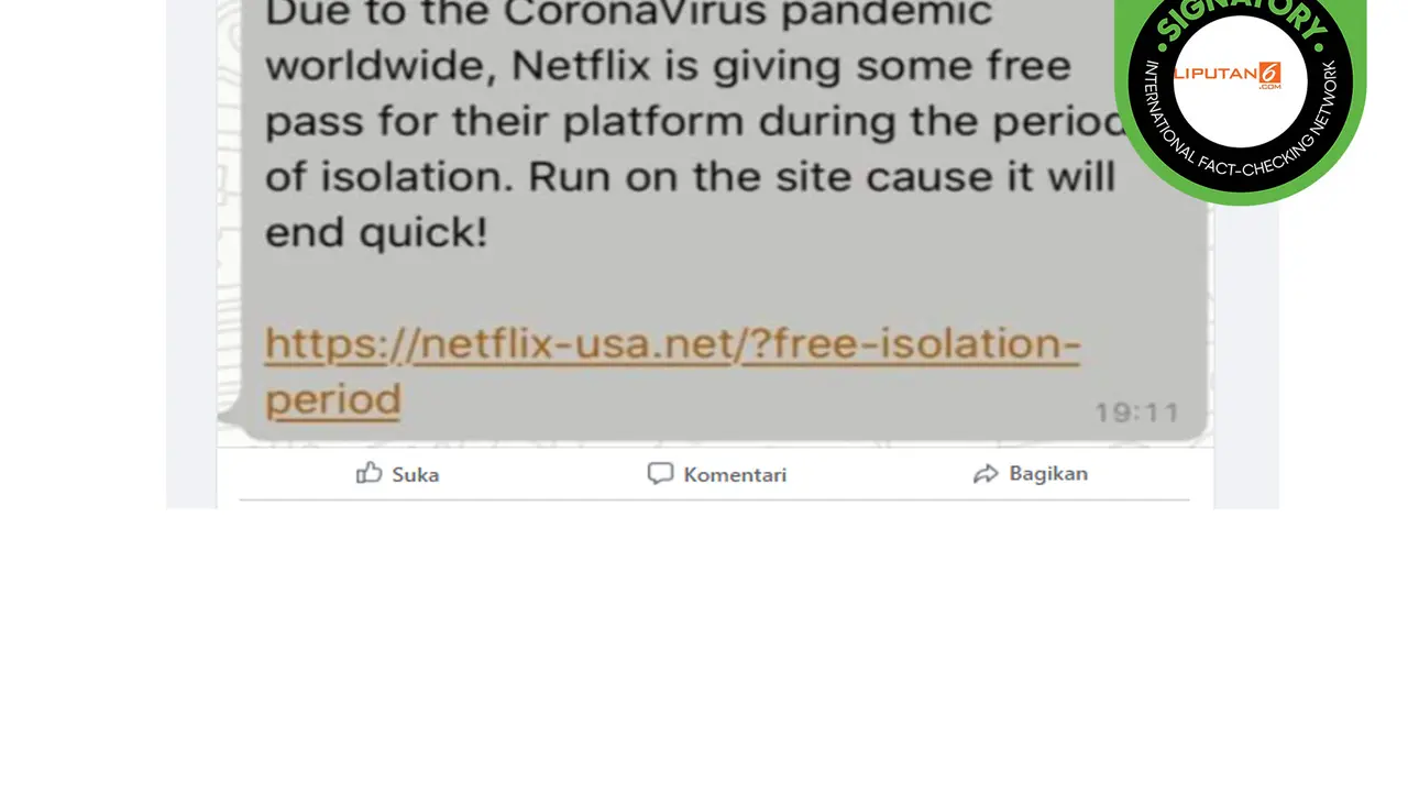 Hoaks Layanan Gratis dari Netflix Selama Pandemi Covid-19
