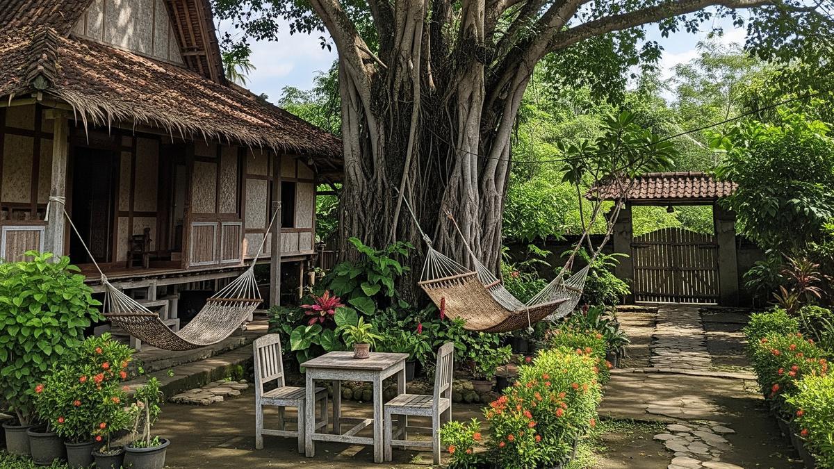 7 Desain Rumah Desa dengan Pohon Besar di Tengah Halaman yang Teduh dan Asri