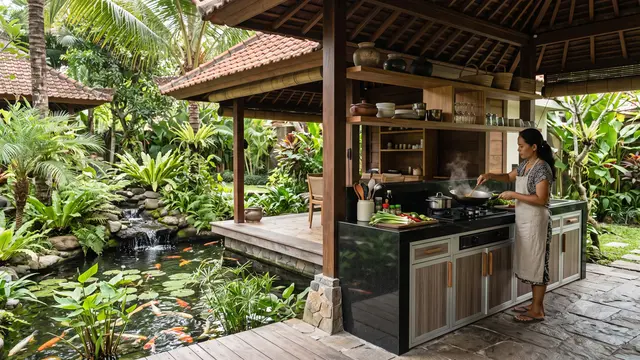 Desain Dapur Terbuka yang Teduh Saat Kemarau