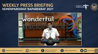 Sandiaga Uno di Weekly Press Briefing. (Liputan6.com/Henry)