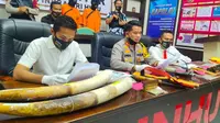 Konferensi pers Polres Indragiri Hulu dalam kasus pembunuhan gajah di Kecamatan Kelayang.  (Liputan6.com/M Syukur)