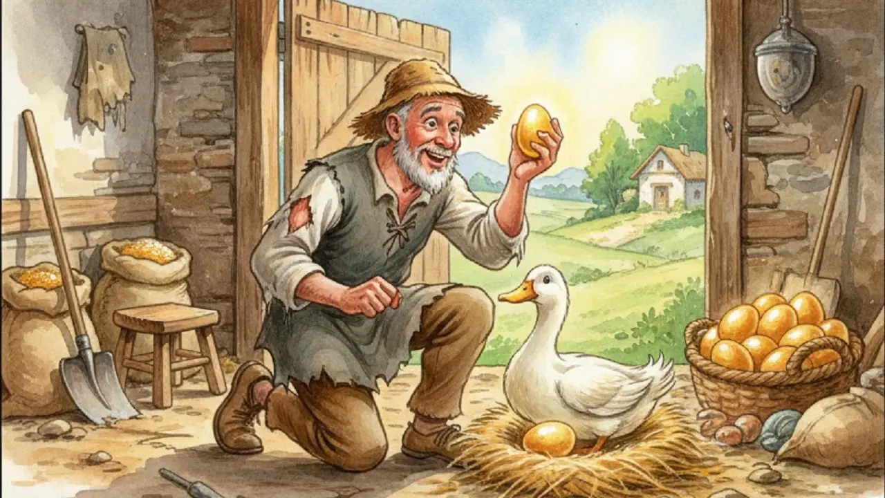 Ilustrasi Dongeng Sunda Petani dan Telur Bebek Emas (Gemini AI)