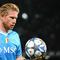 Gelandang Napoli, Kevin De Bruyne, saat laga Liga Champions melawan Sporting Lisbon di Stadion Diego Armando Maradona, Kamis (2/10/2025) dini hari WIB. (Alberto Pizzoli/AFP)