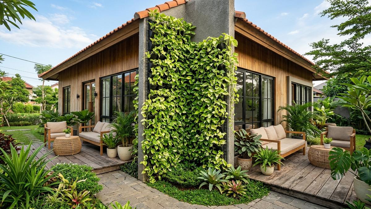 5 Inspirasi Kebun Sirih Gading Vertikal di Dinding Samping Rumah, Bikin Terlihat Lebih Asri dan Estetik
