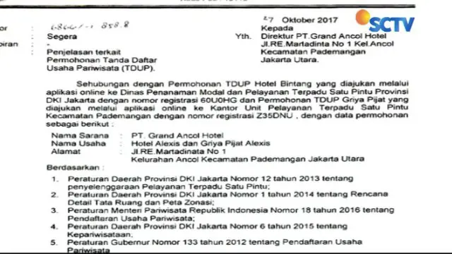 Pemprov DKI akan membekukan izin perpanjangan usaha hotel Alexis.