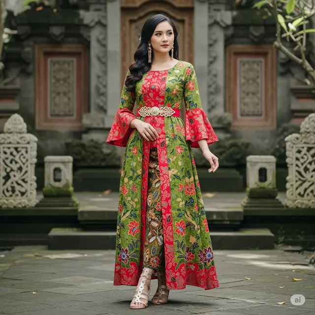 Maxi Lengan Lonceng + Sabuk Etnik Kayu